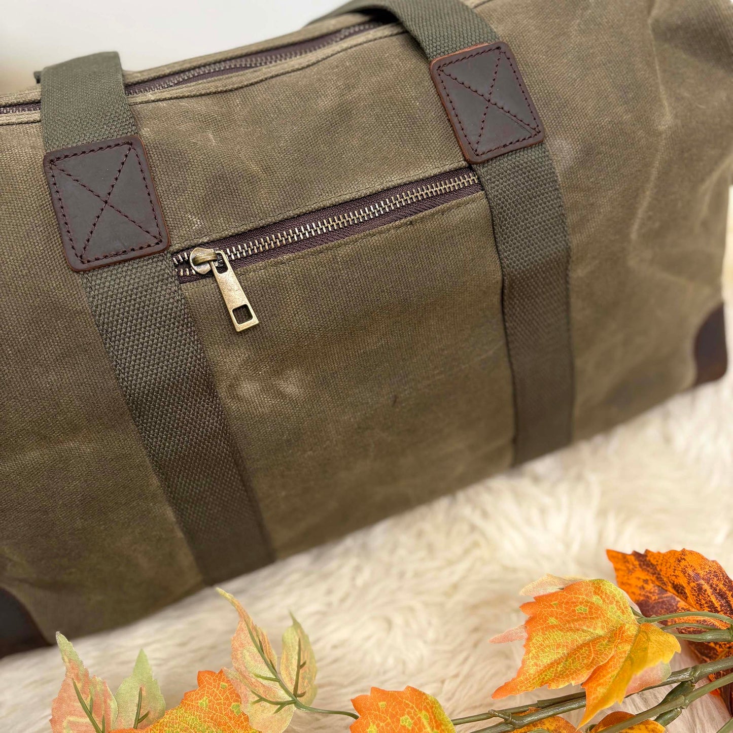 Personalised Men's Waxed Travel Bag Set - Olive Green