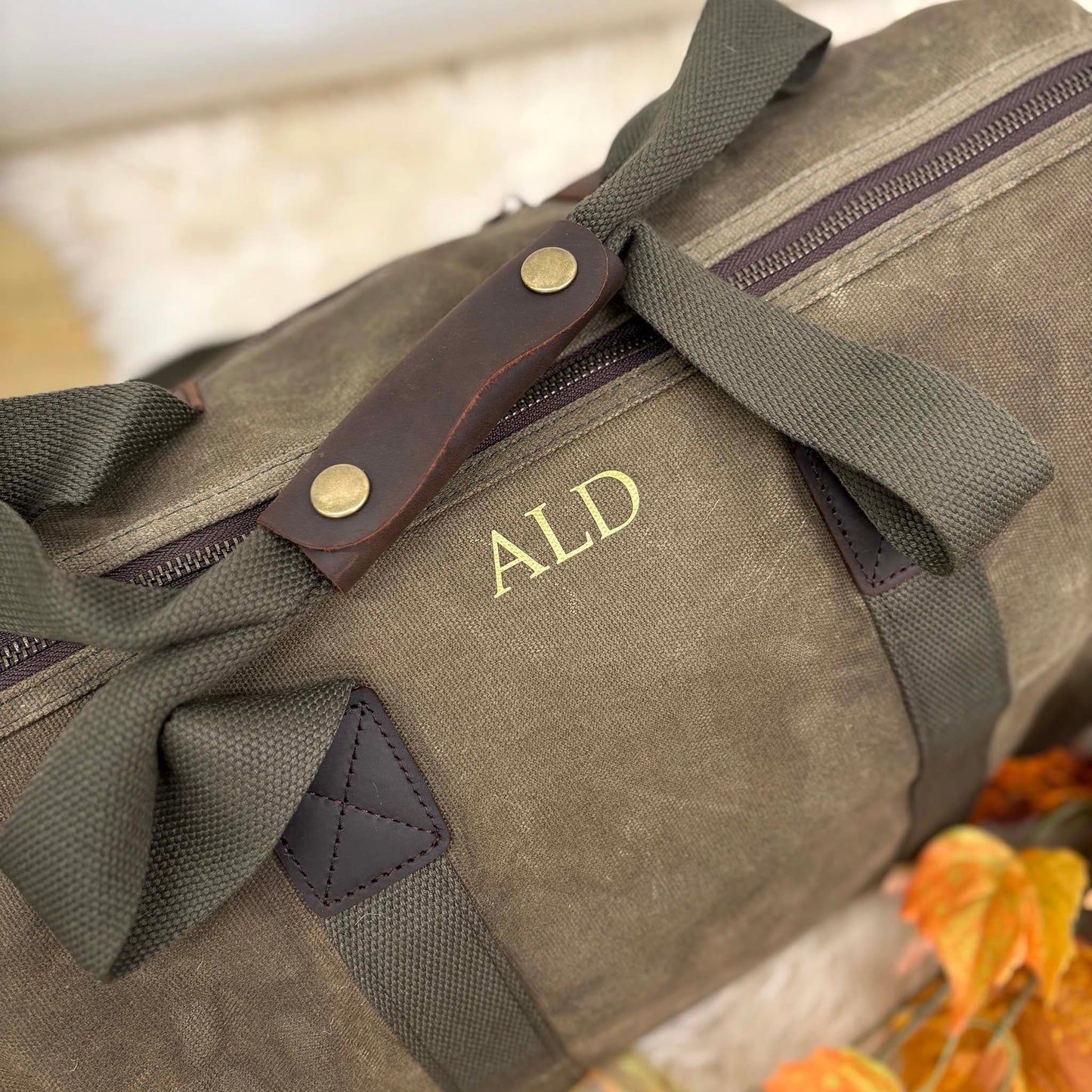 Personalised Men's Waxed Travel Bag Set - Olive Green