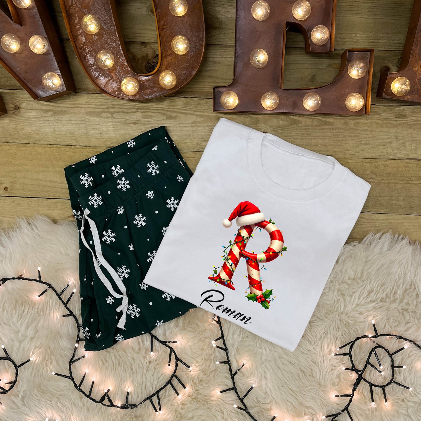 Personalised Family Christmas Pyjamas - Candy Cane Alphabet