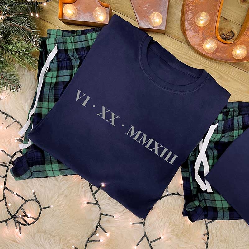 Personalised Couples Christmas Pyjamas - Roman Numerals