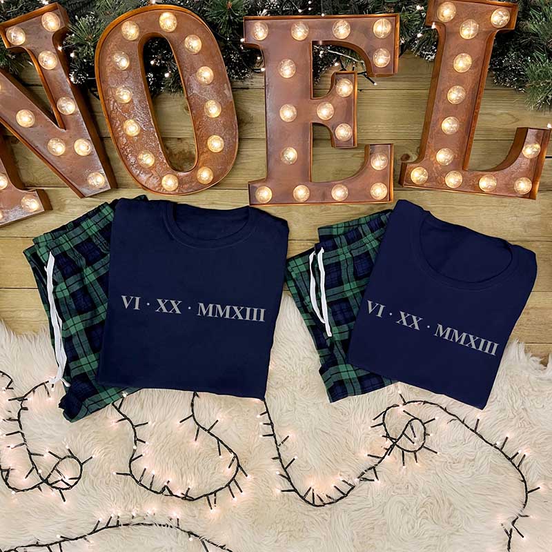 Personalised Couples Christmas Pyjamas - Roman Numerals