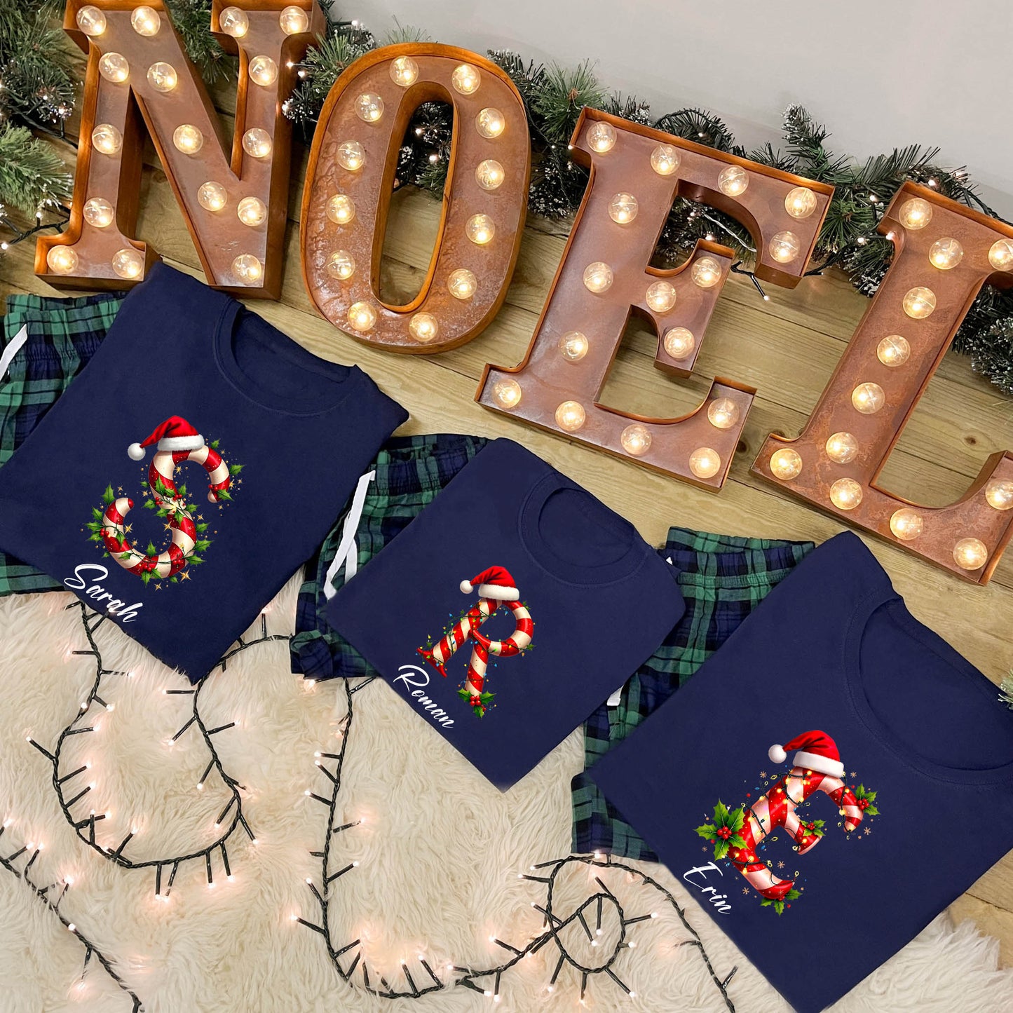 Personalised Family Christmas Pyjamas - Candy Cane Alphabet