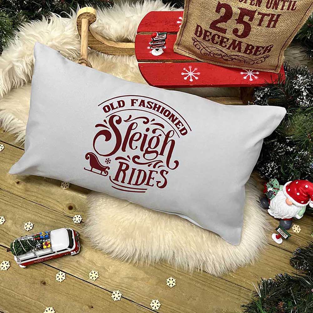 Personalised Christmas Cushion – Old Fashioned Sleigh Rides