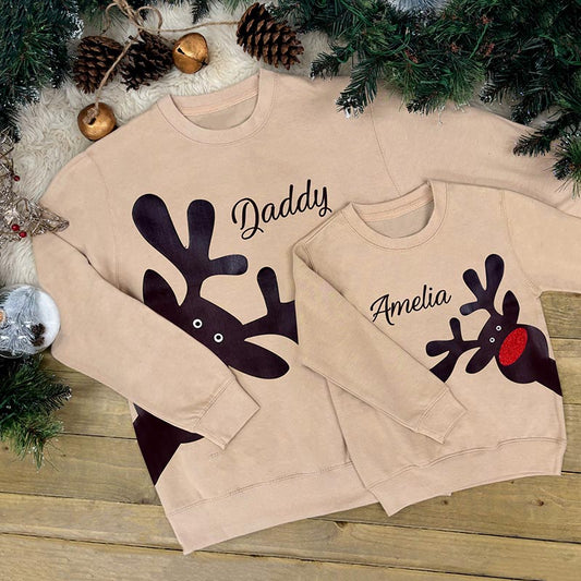 Personalised Family Christmas Jumper - Peeking Rudolph