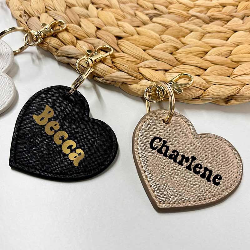 Personalised Heart Keyring – Retro Name