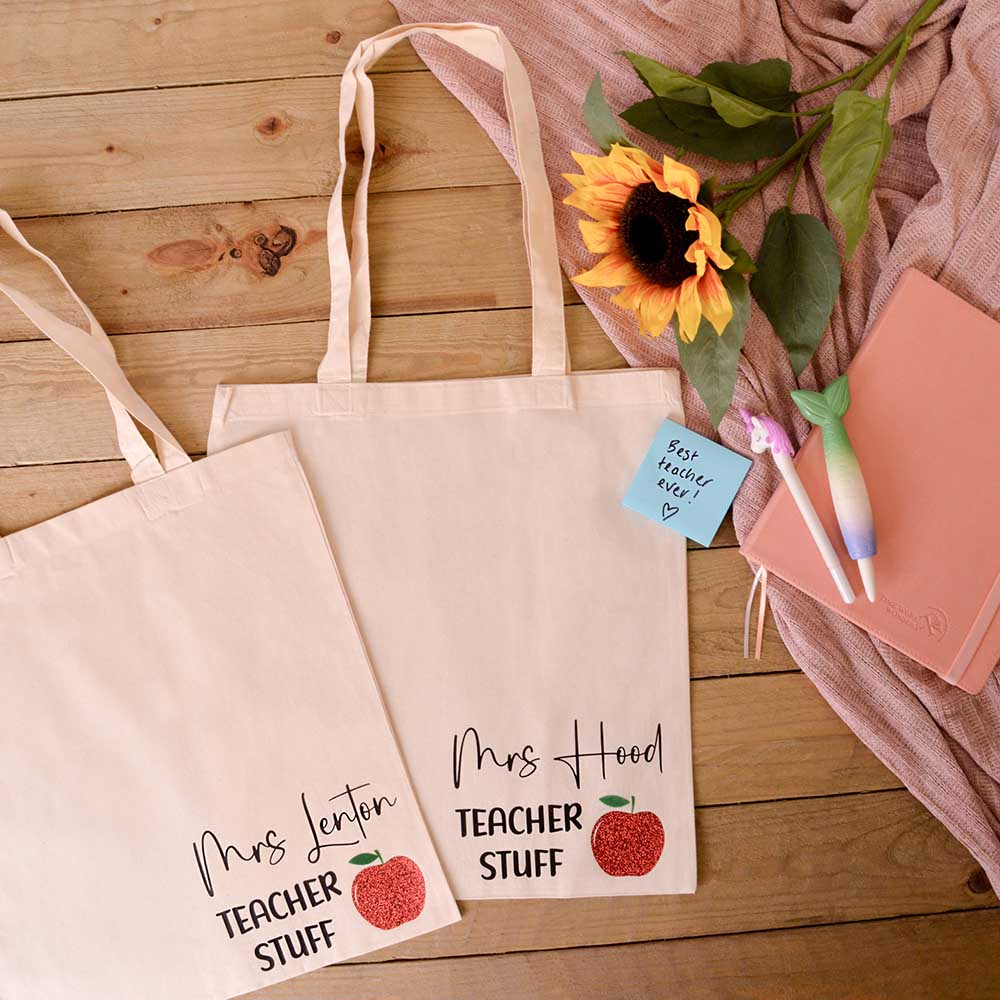 Personalised Teacher Tote Bag - Glitter Apple