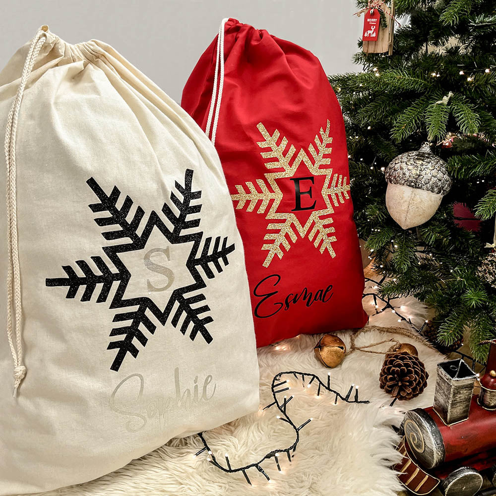 Glitter Snowflake Christmas Gift Sack