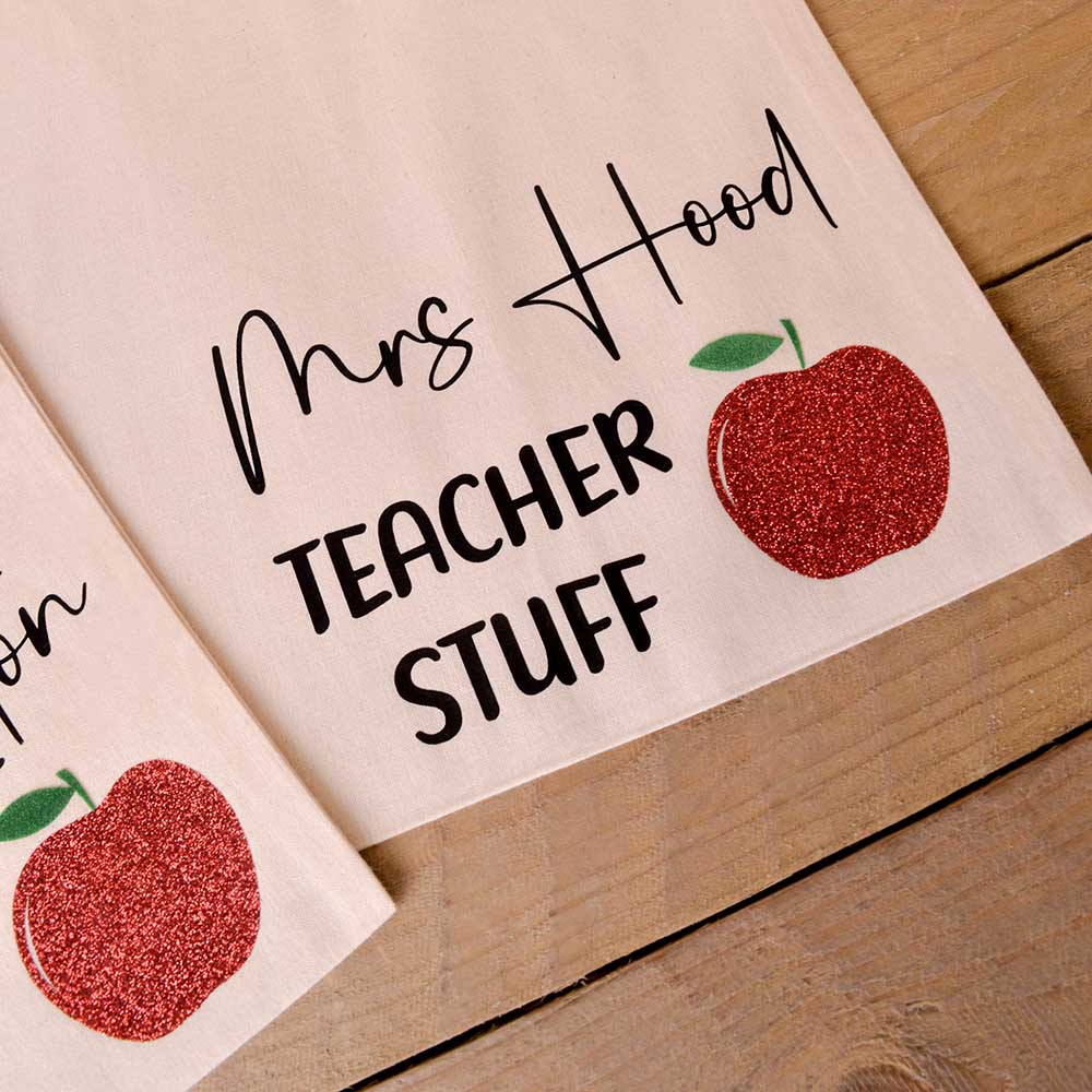 Personalised Teacher Tote Bag - Glitter Apple