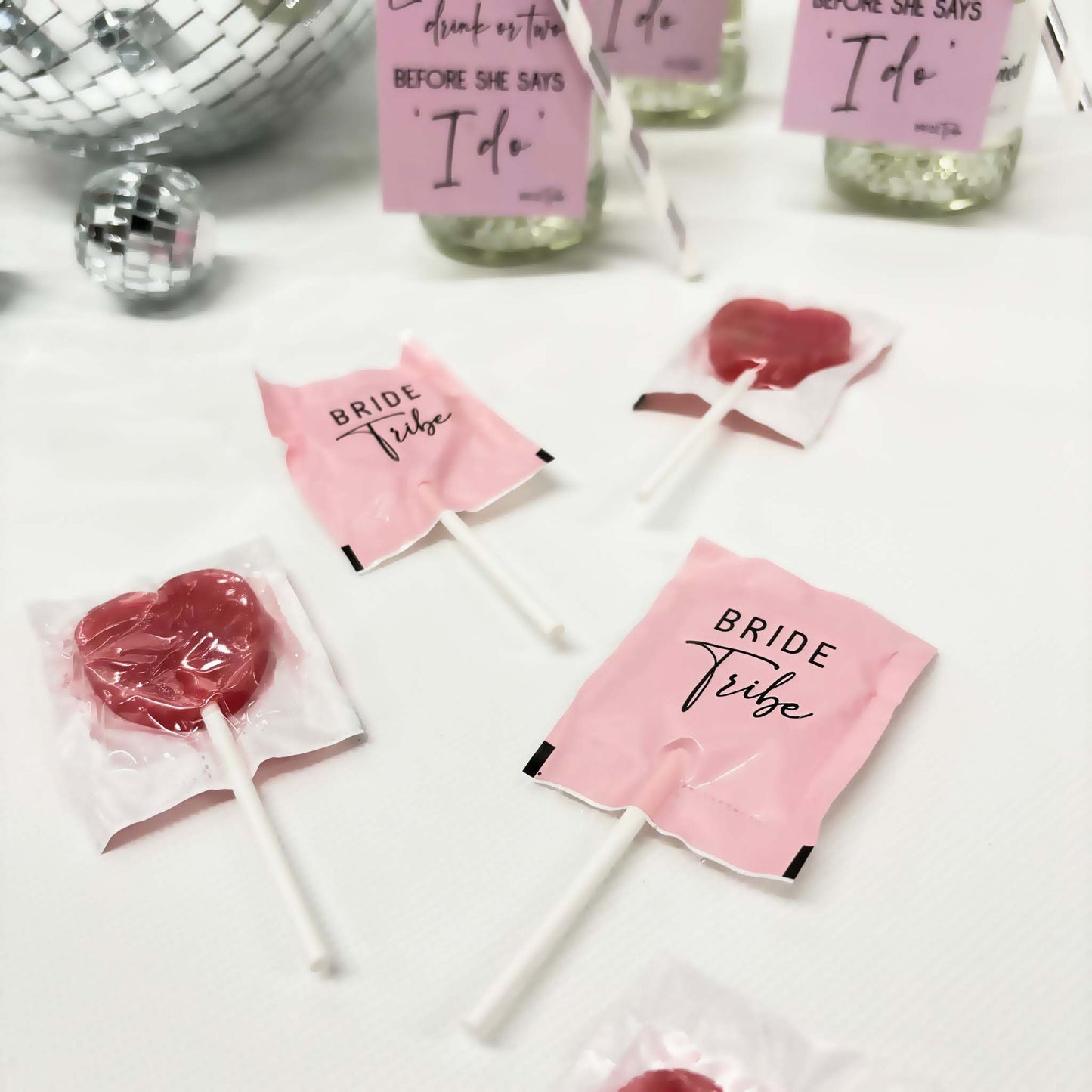 Pink Bride Tribe Heart Lollipops