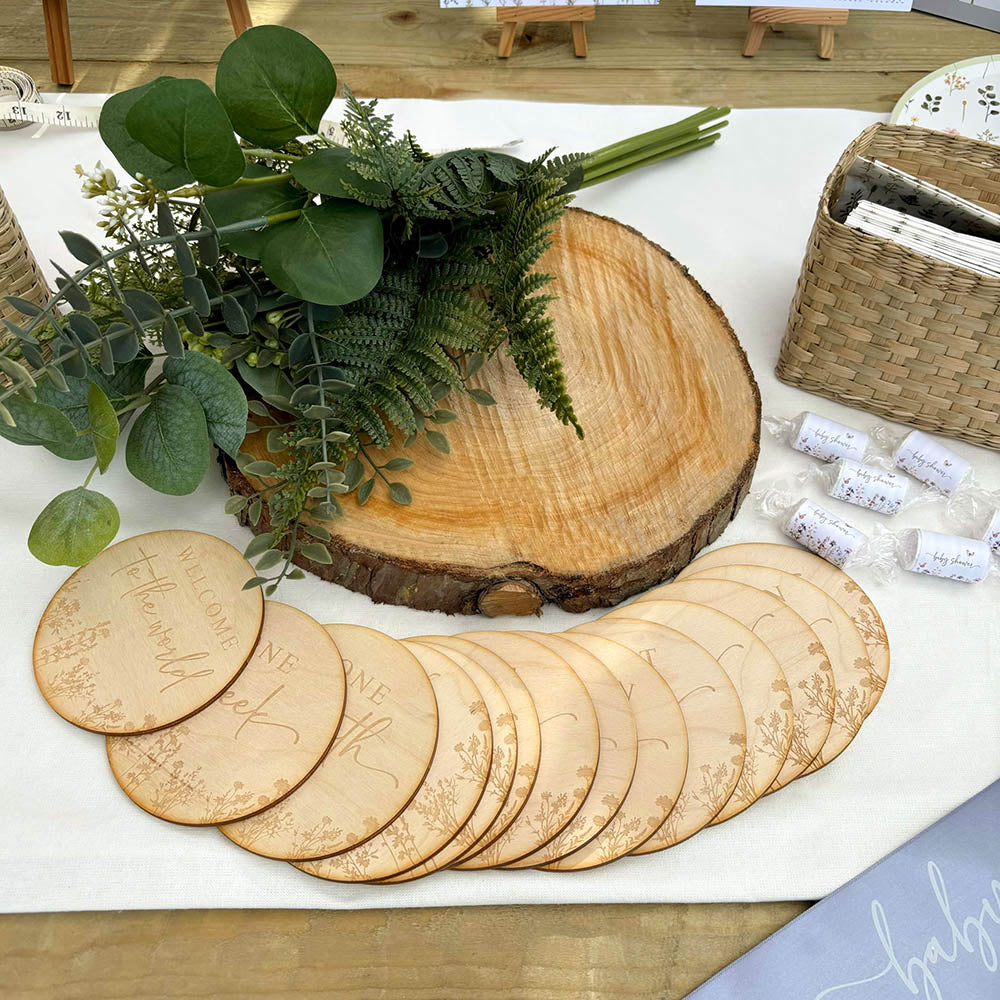 Wooden Baby Milestone Discs – Wildflower Baby Shower