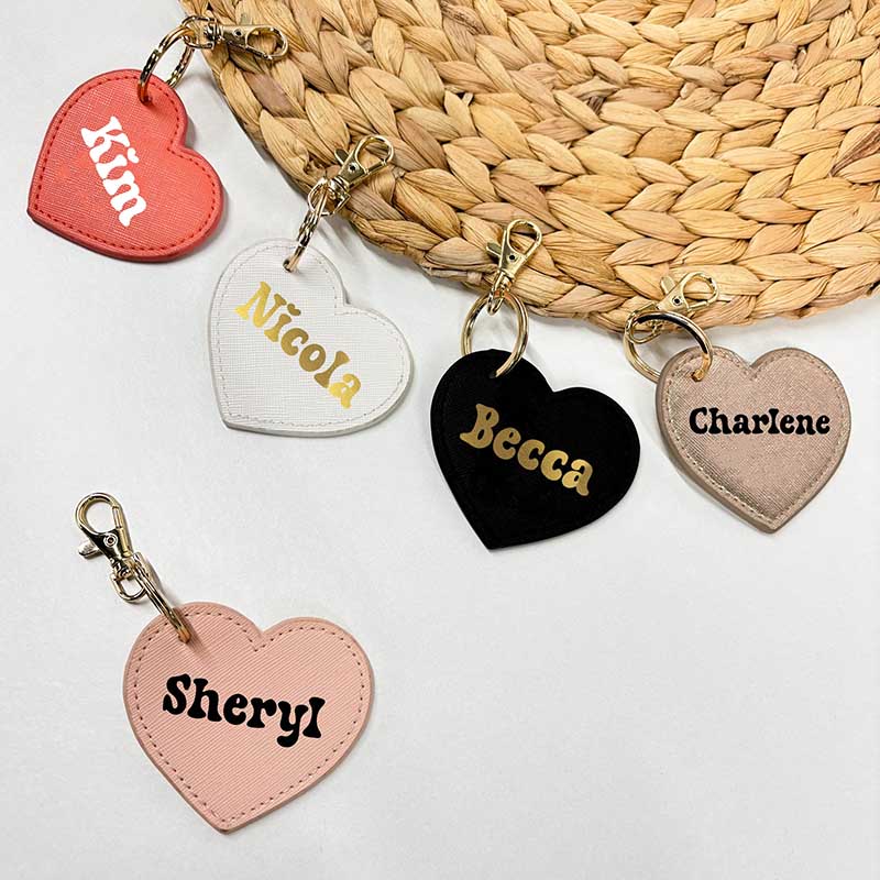 Personalised Heart Keyring – Retro Name