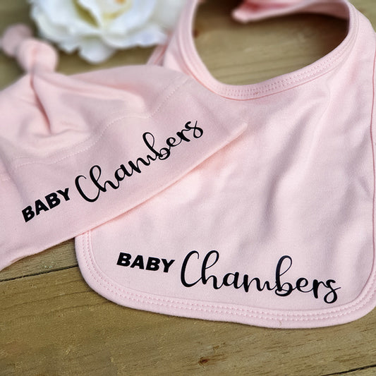 Personalised Baby Hat and Bib Set