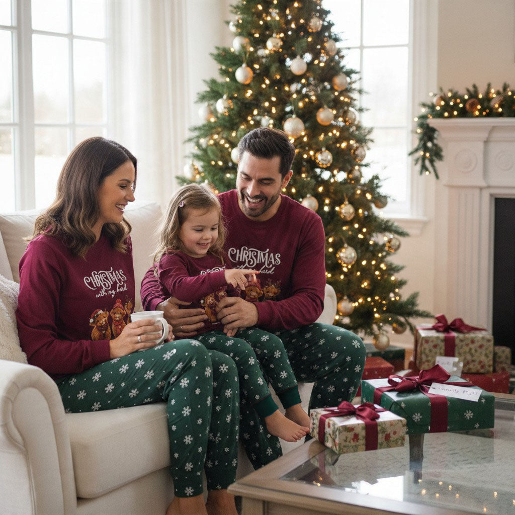 Personalised Christmas with my Herd Highland Cow Family Loungewear
