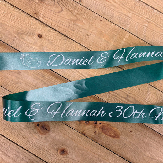 Hunter Green Personalised Wedding Car Ribbon 10m