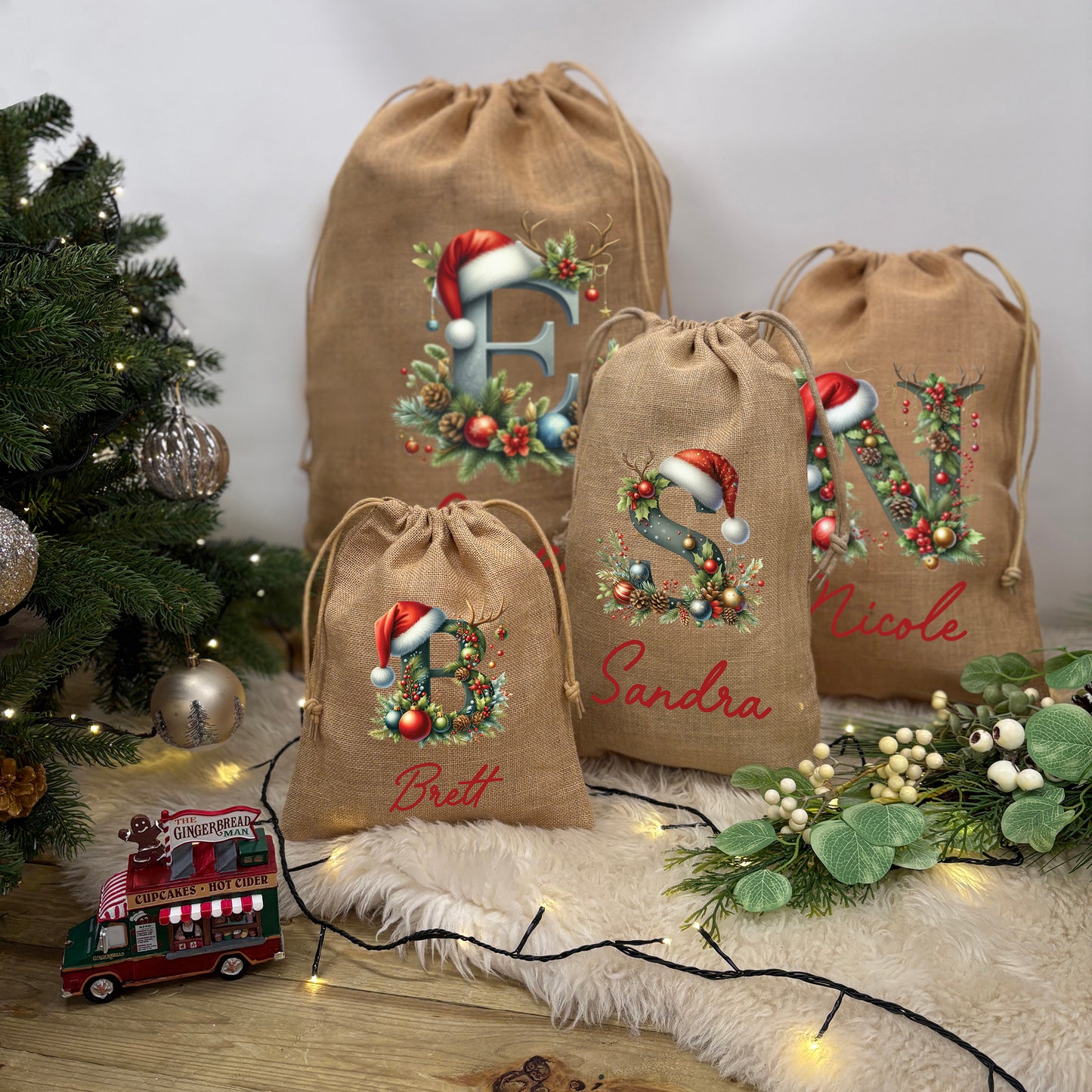 Jute Initial Christmas Gift Sack