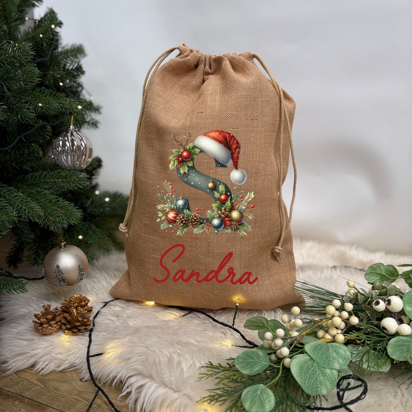 Jute Initial Christmas Gift Sack