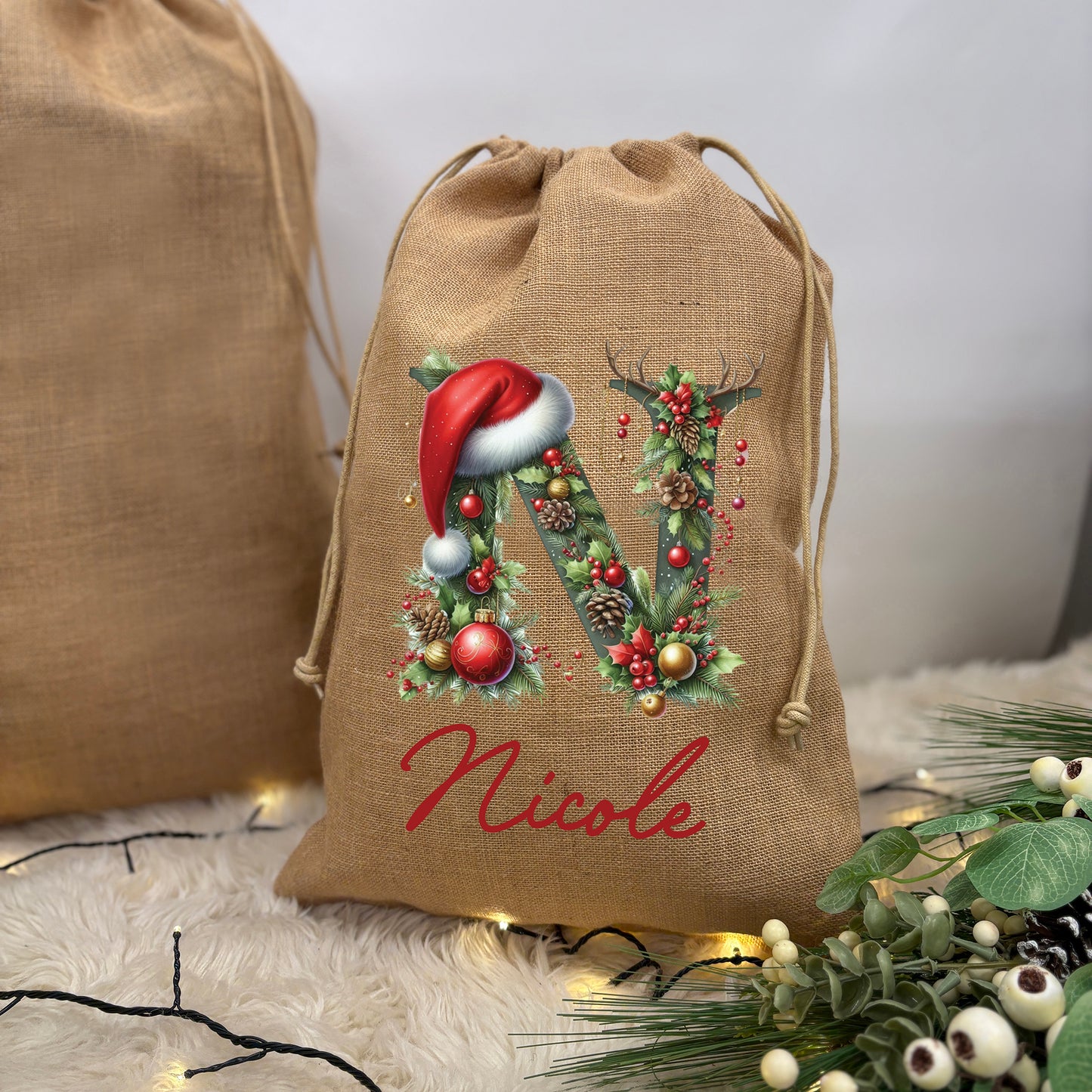 Jute Initial Christmas Gift Sack