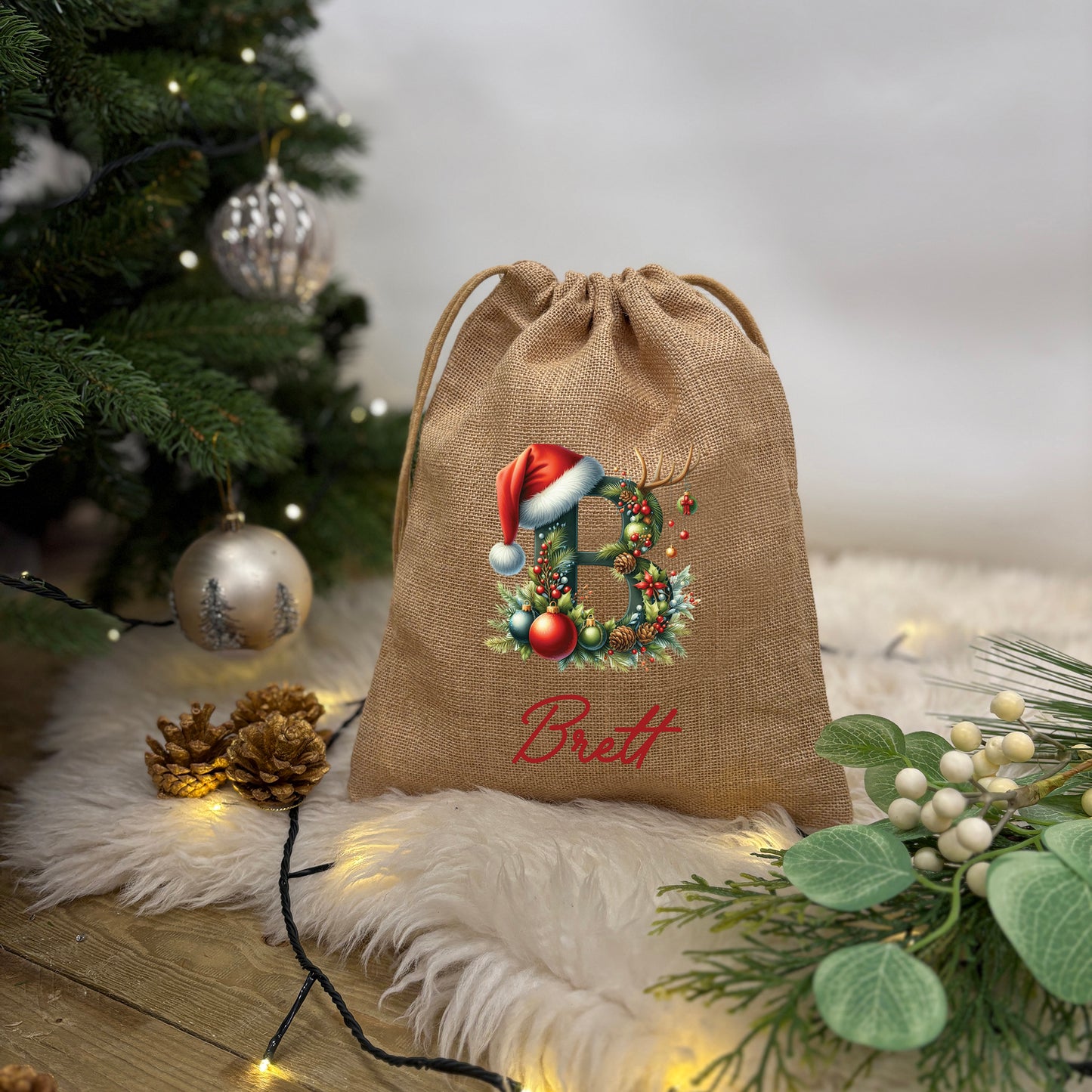 Jute Initial Christmas Gift Sack
