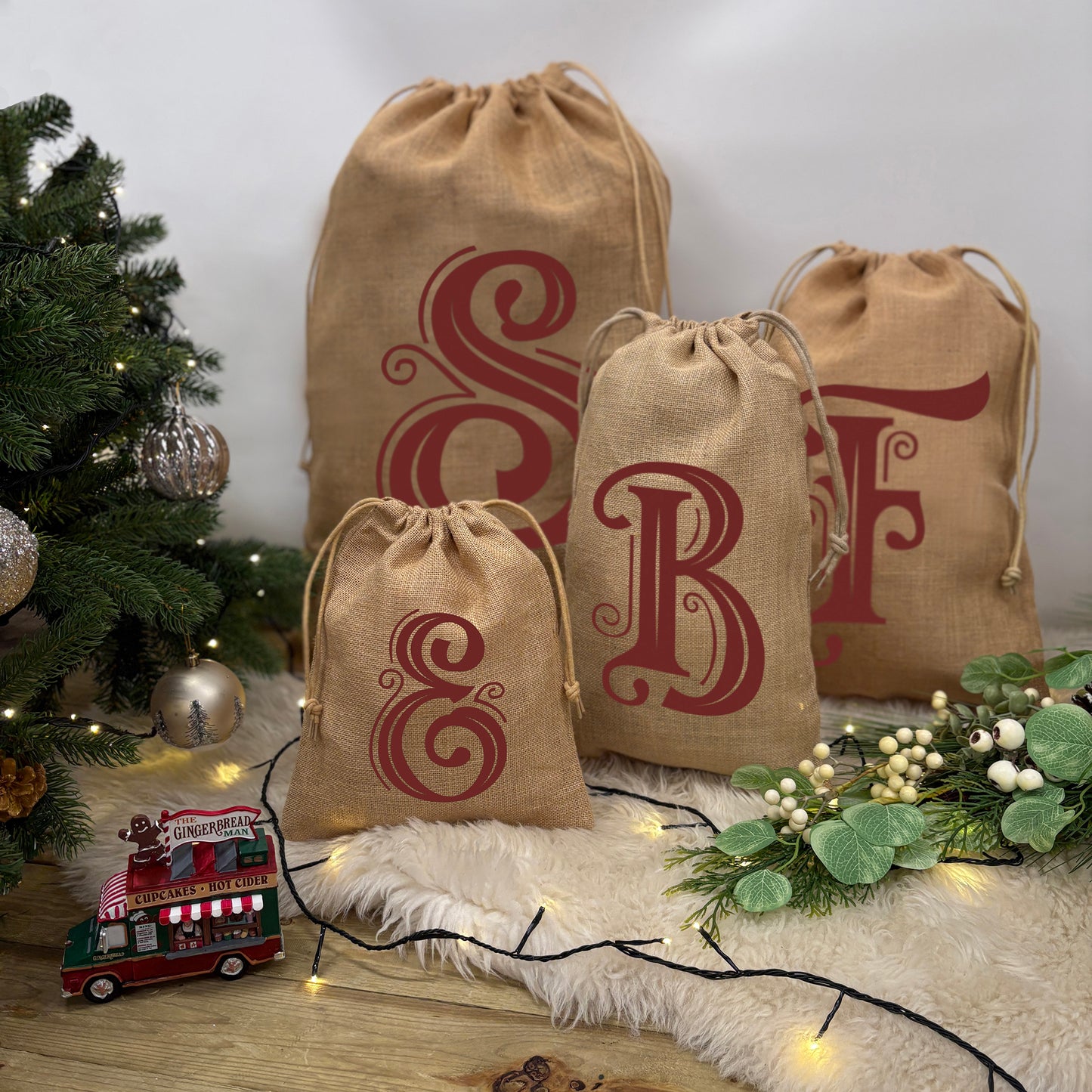 Jute Christmas Gift Sack with Initial