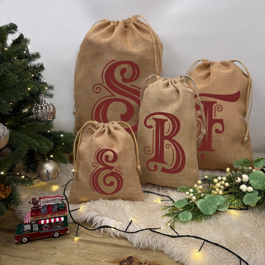 Jute Christmas Gift Sack with Initial