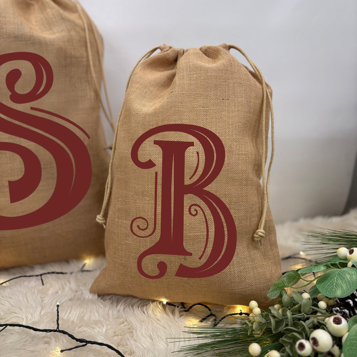 Jute Christmas Gift Sack with Initial