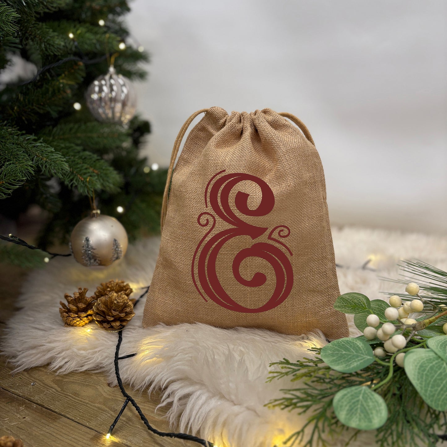 Jute Christmas Gift Sack with Initial