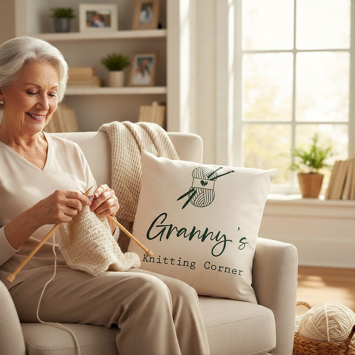 Personalised Cushion - Knitting Corner