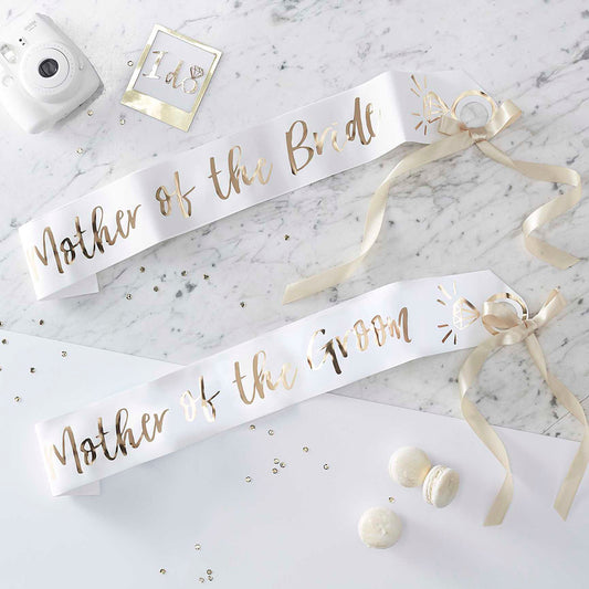 Ivory and Gold Mother of the Bride and Groom Sashes