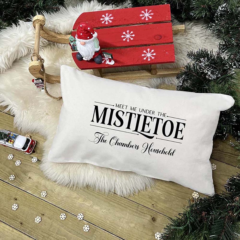 Personalised Christmas Cushion – Meet Me Under The Mistletoe