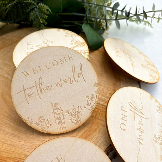 Wooden Baby Milestone Discs – Wildflower Baby Shower