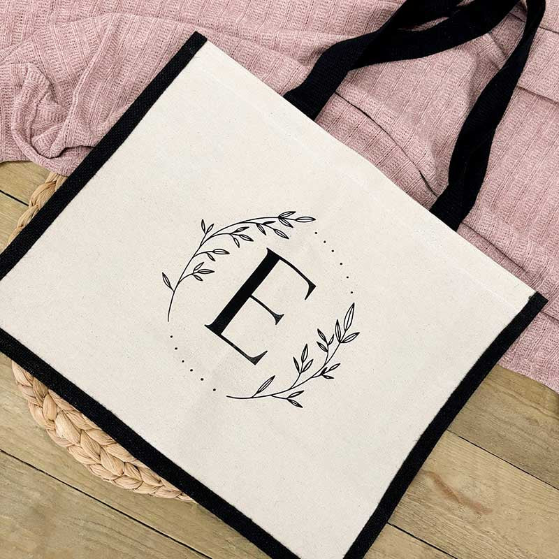 Personalised Jute Shopping Bag - Leaf Monogram