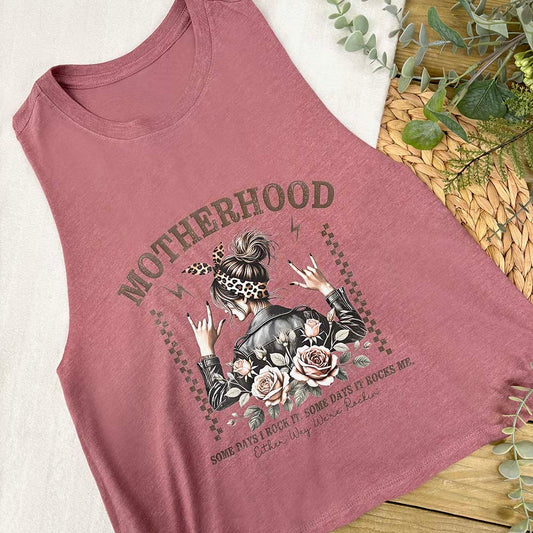 Motherhood Biker Chick Racerback Vest Top - Some Days I Rock it, Some Days It Rocks Me. 