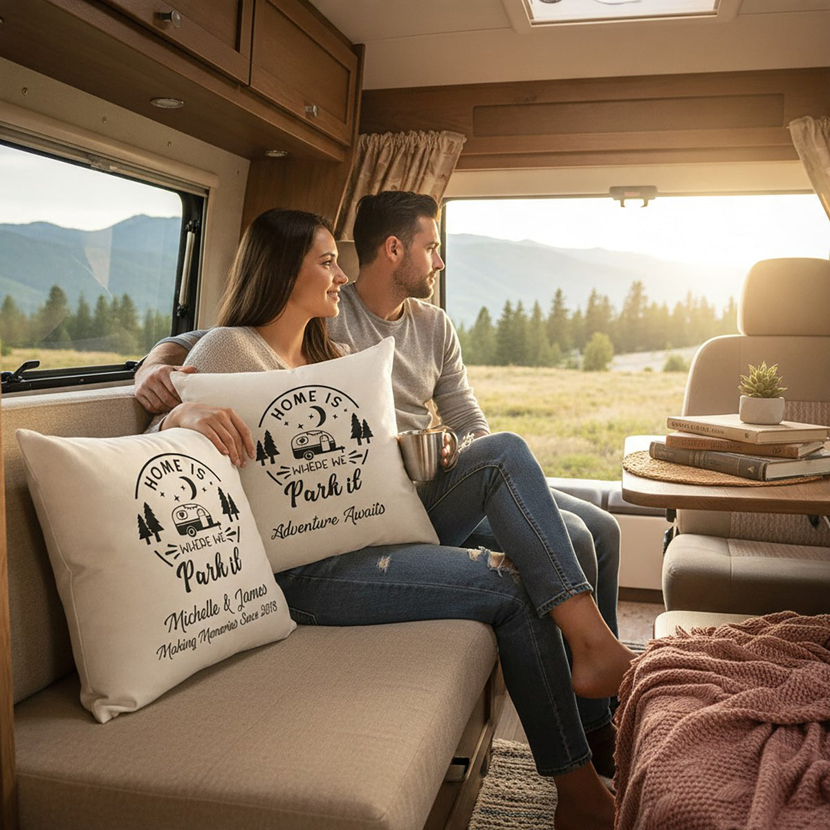 Personalised Cushion - Home Is Where We Park It