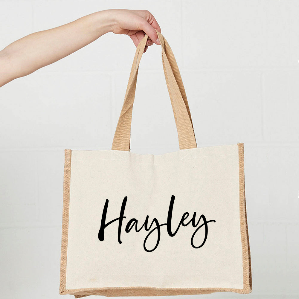 Personalised Jute Shopping Bag - Bold Script