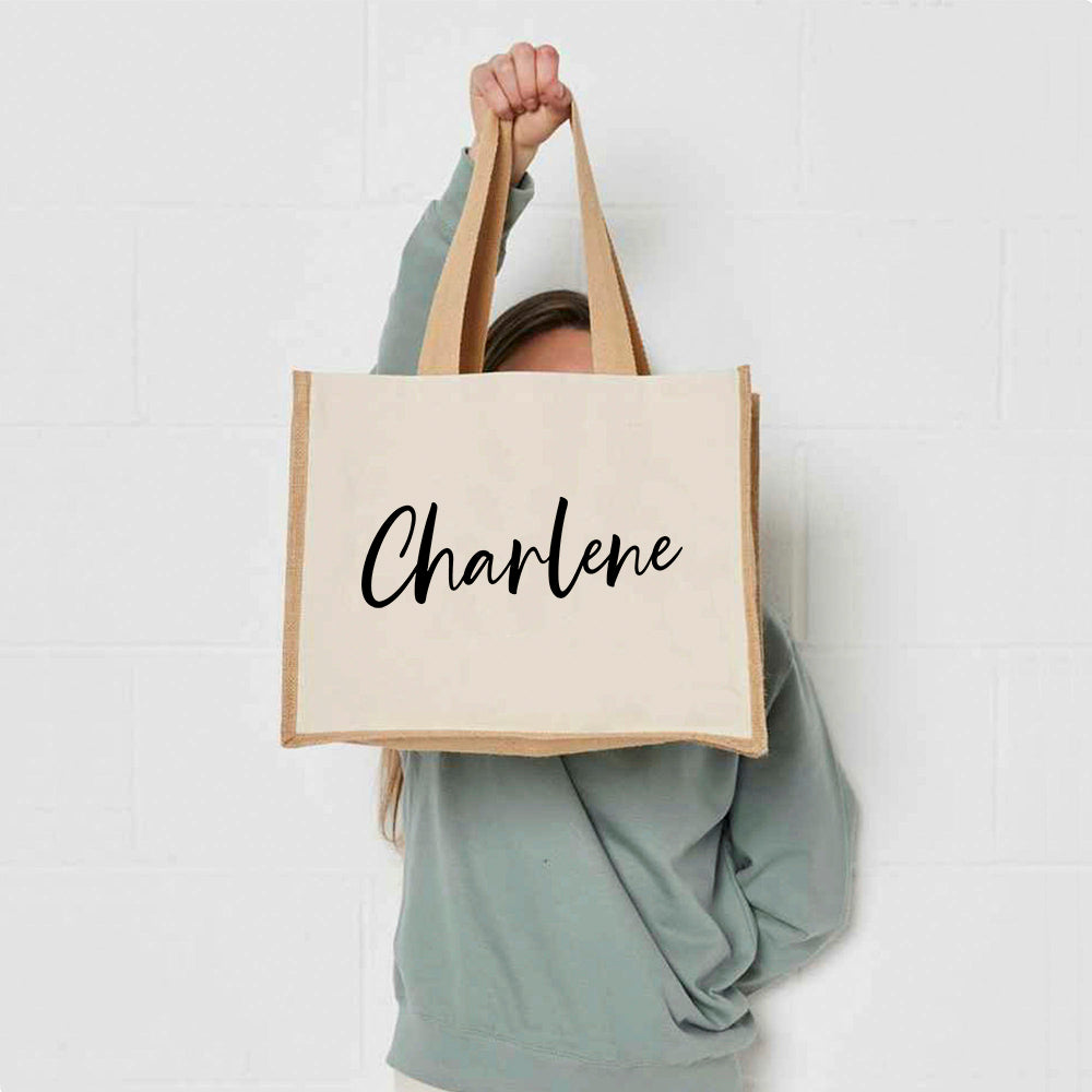 Personalised Jute Shopping Bag - Bold Script