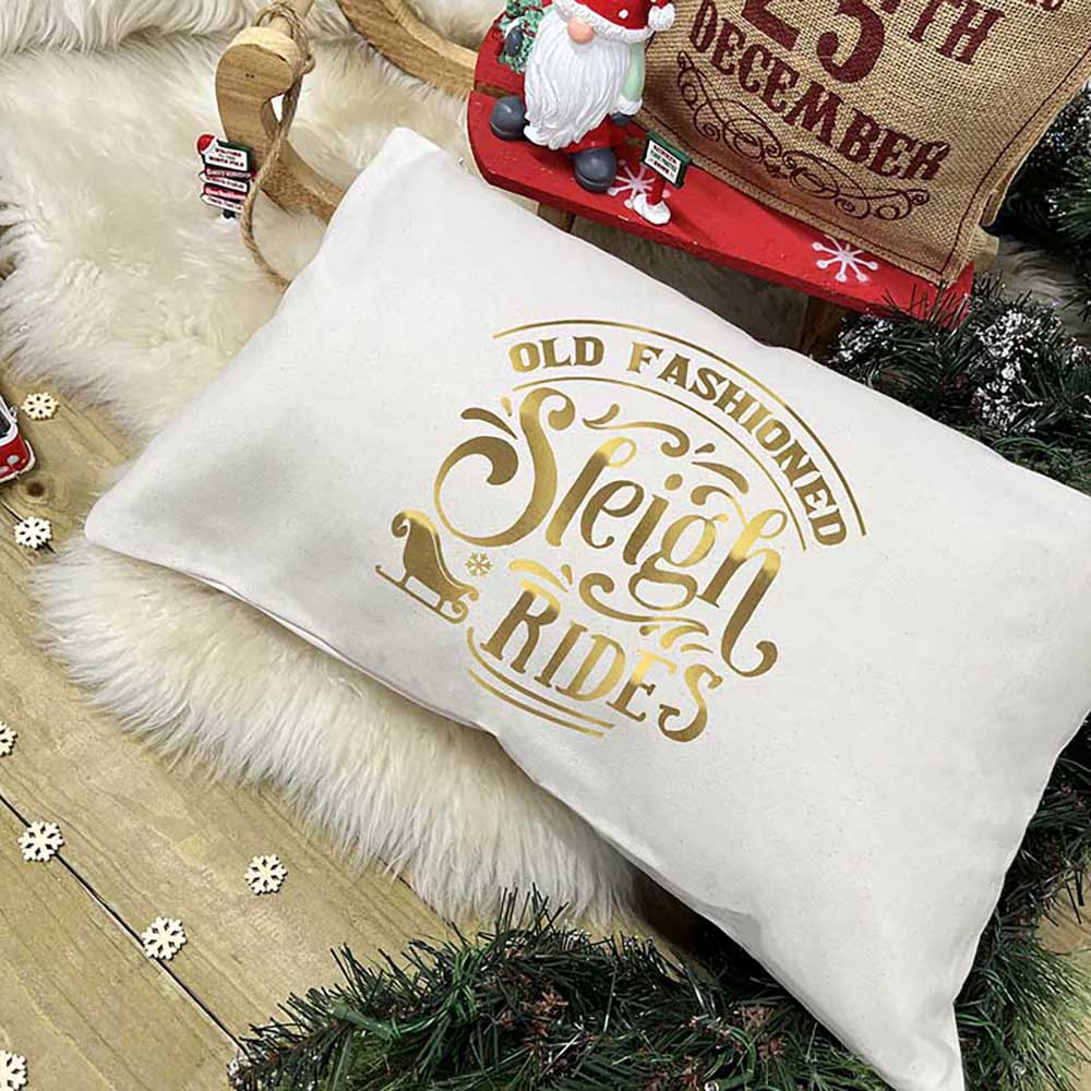 Personalised Christmas Cushion – Old Fashioned Sleigh Rides