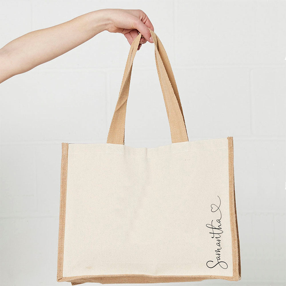 Personalised Jute Shopping Bag - Script