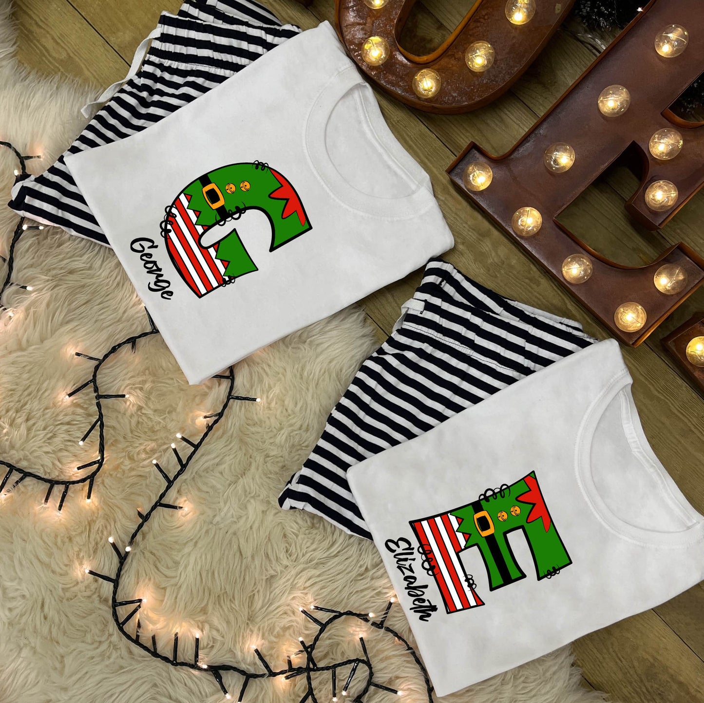 Personalised Family Christmas Pyjamas - Elf Alphabet
