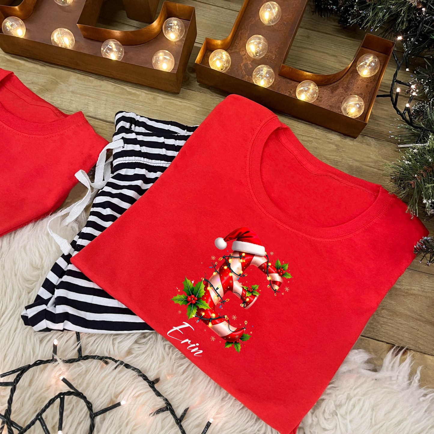 Personalised Family Christmas Pyjamas - Candy Cane Alphabet