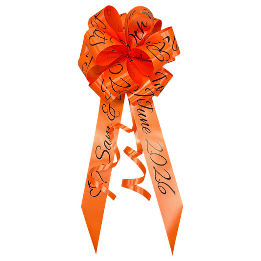 Orange Personalised Handmade Wedding Car Bonnet Bow