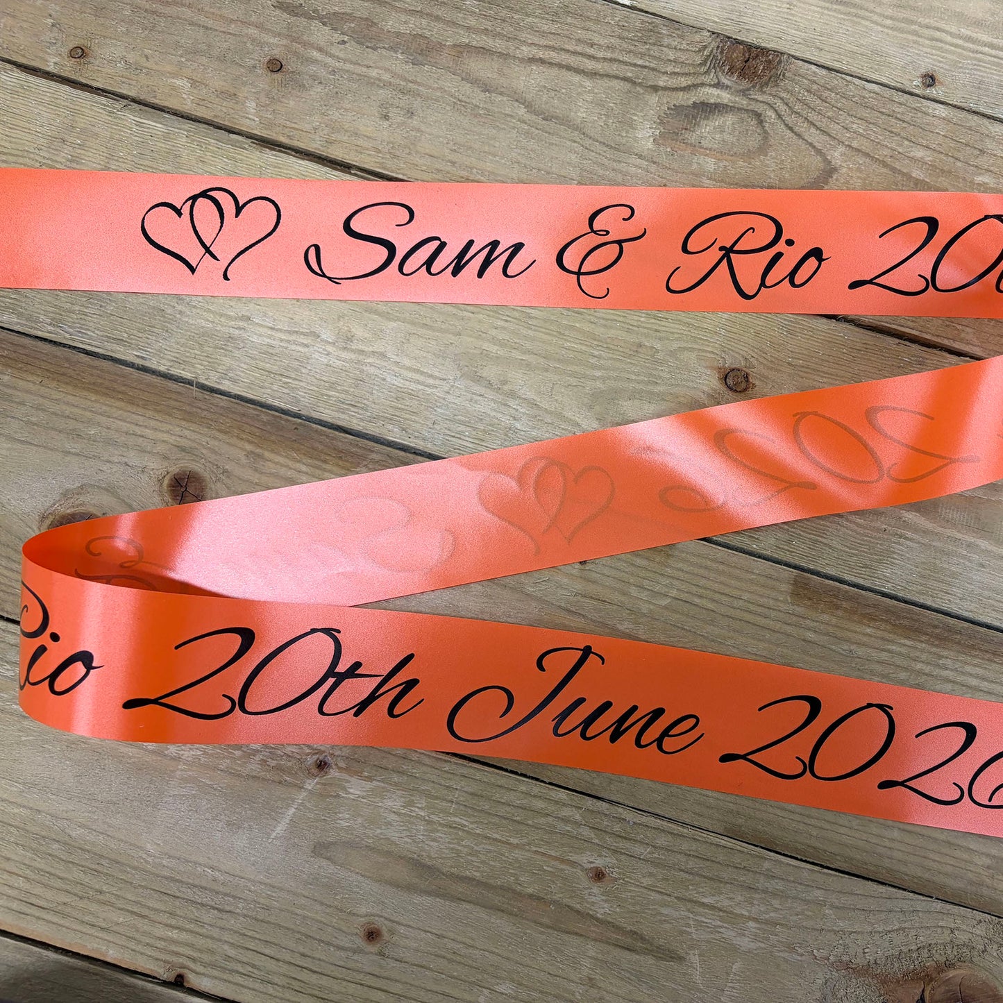 Orange Personalised Wedding Car Ribbon 6m