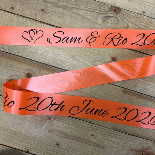 Orange Personalised Wedding Car Ribbon 10m