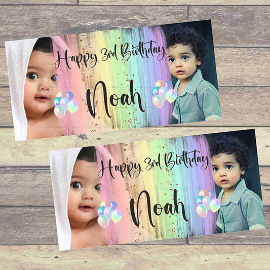 Rainbow Birthday Personalised Photo Banners x 2