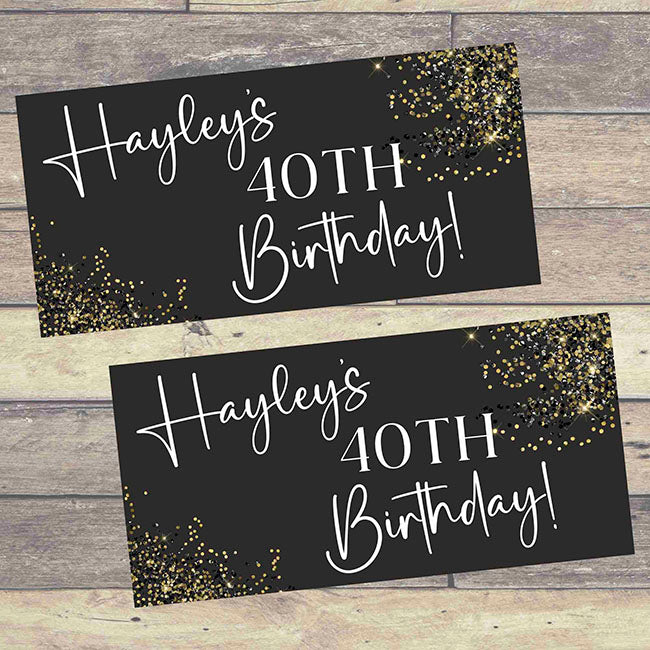 Black and Gold Personalised Birthday Banners x 2