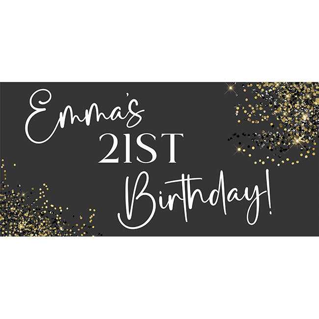 Black and Gold Personalised Birthday Banners x 2