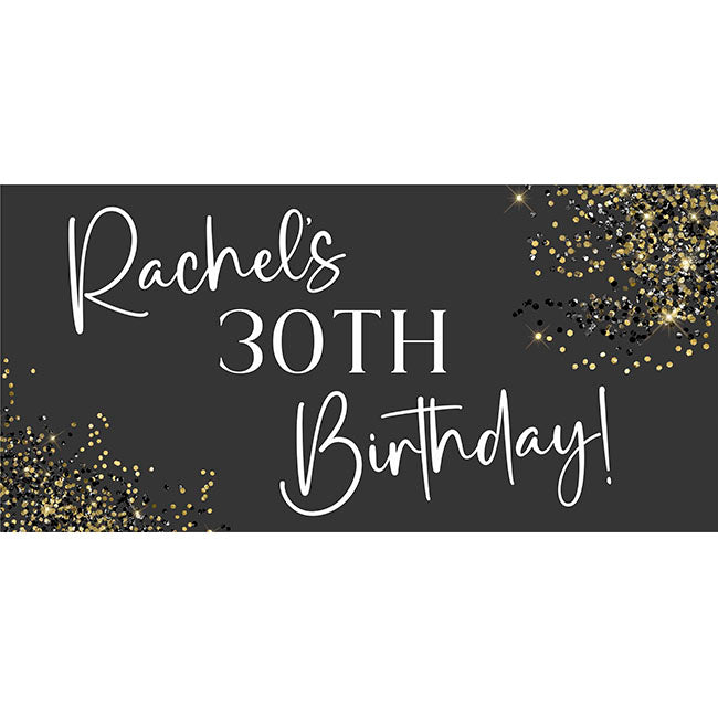 Black and Gold Personalised Birthday Banners x 2