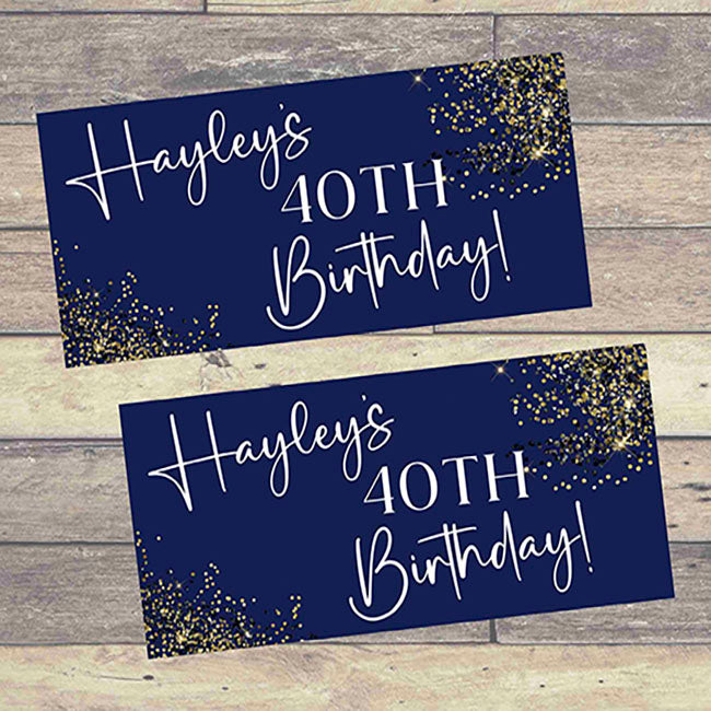 Navy and Gold Personalised Birthday Banners x 2