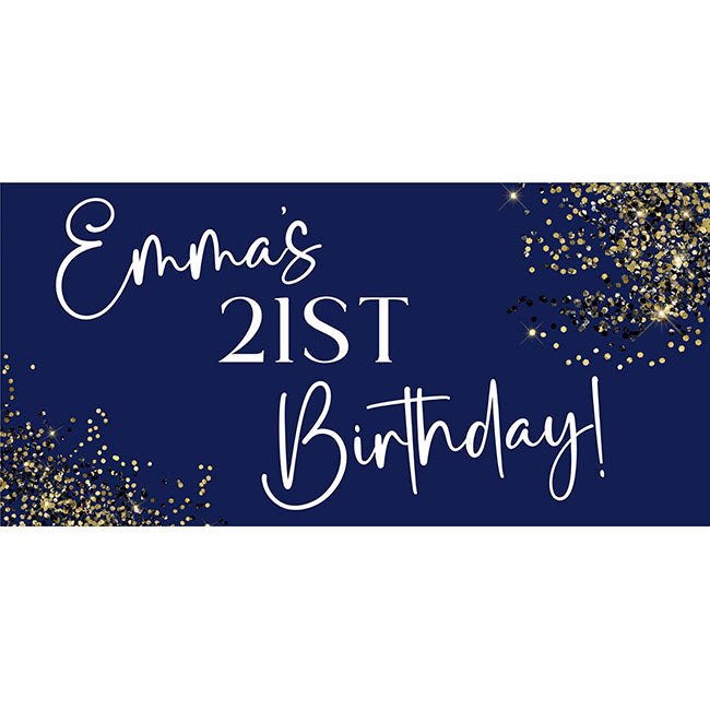 Navy and Gold Personalised Birthday Banners x 2