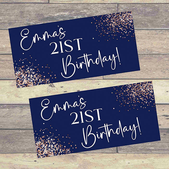 Navy and Rose Gold Personalised Birthday Banners x 2