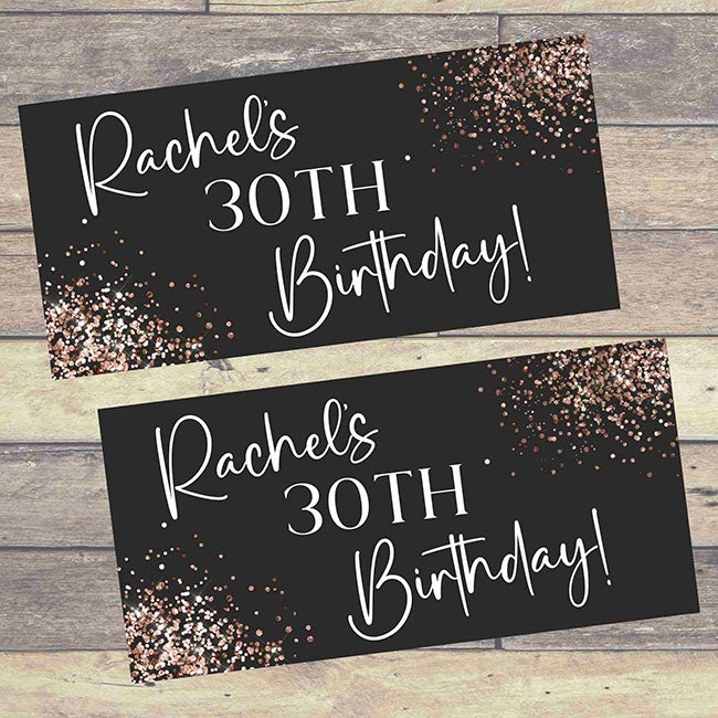 Black and Rose Gold Personalised Birthday Banners x 2